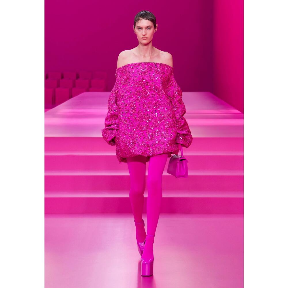 Valentino Dress Jacquard Hot Pink Lurex Sequin 2022 Pink PP Collection 36 0